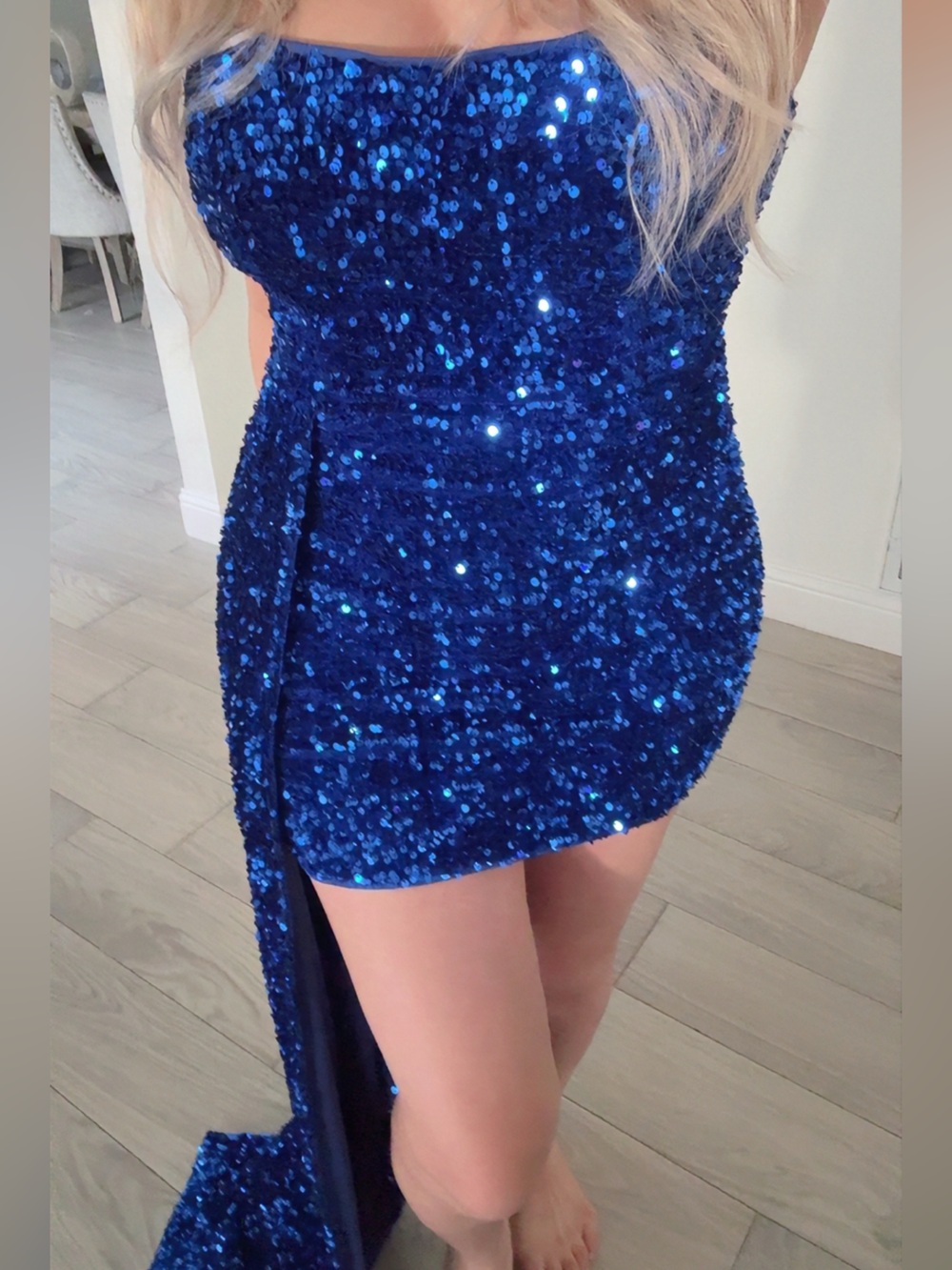 Fashion Nova Electric Blue Sequin Strapless Mini Dress